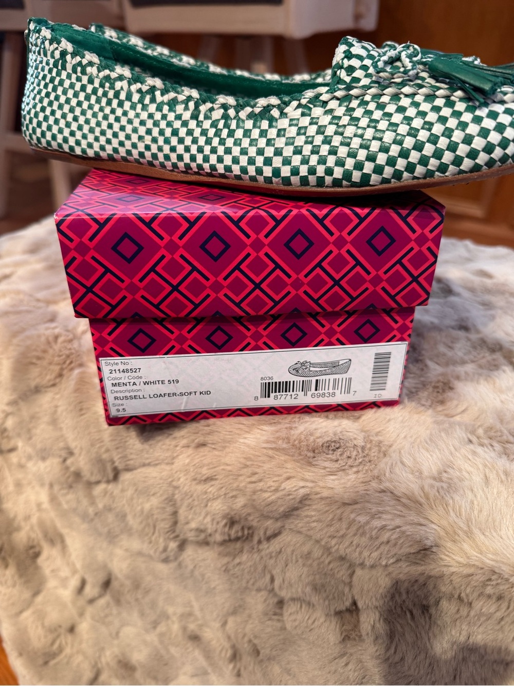 Tory Burch Green and White Russell Loafer- Soft Kid - Picture 6 of 6